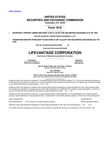 Thumbnail Lifevantage 10-Q Quarterly Report FY2012 