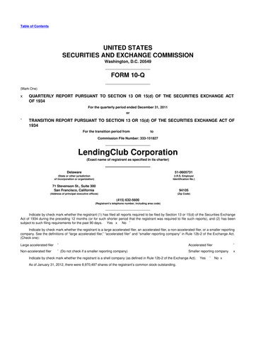 Thumbnail LendingClub
 10-Q Quarterly Report FY2012 