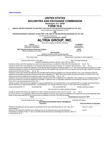 Thumbnail Altria Group 10-K Annual Report 2011