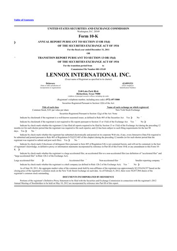 Thumbnail Lennox 10-K Annual Report 2011