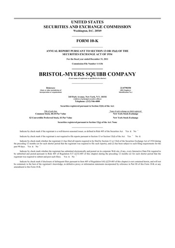 Miniature Bristol-Myers Squibb 10-K Rapport annuel 2011