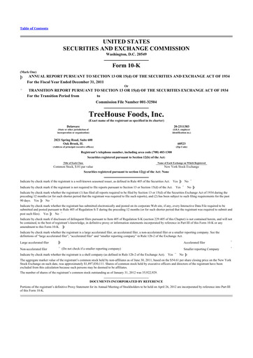 Thumbnail TreeHouse Foods
 10-K Annual Report 2011