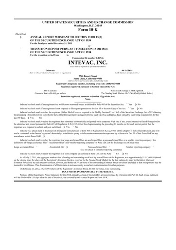 Thumbnail Intevac
 10-K Annual Report 2011