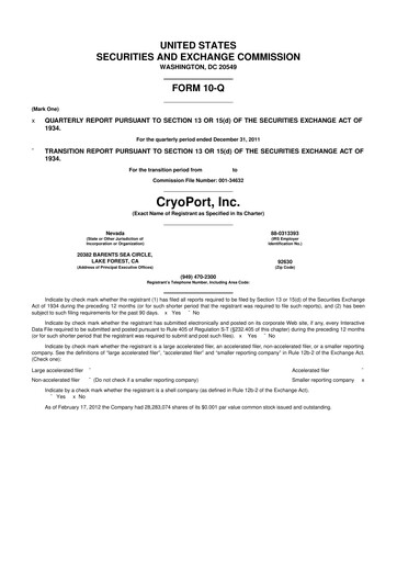 Thumbnail CryoPort 10-Q Quarterly Report FY2012 