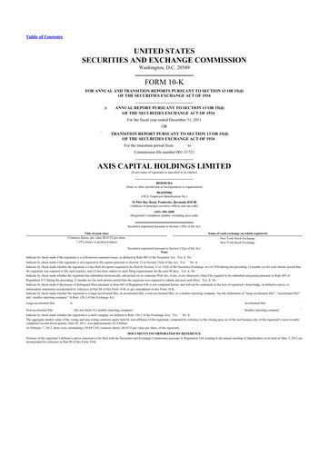 Miniature AXIS Capital
 10-K Rapport annuel 2011