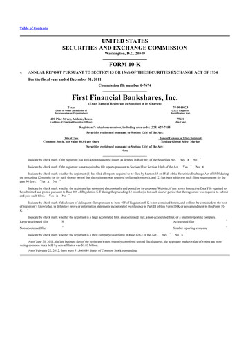 Thumbnail First Financial Bankshares 10-K Annual Report 2011