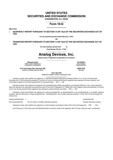 Miniature Analog Devices 10-Q Rapport trimestriel 2012 