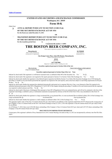Thumbnail Boston Beer Company 10-K Annual Report 2011