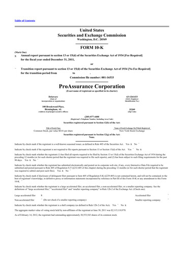 Thumbnail ProAssurance 10-K Annual Report 2011