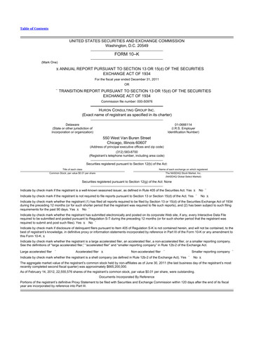 Vorschaubild Huron Consulting 10-K Jahresbericht 2011