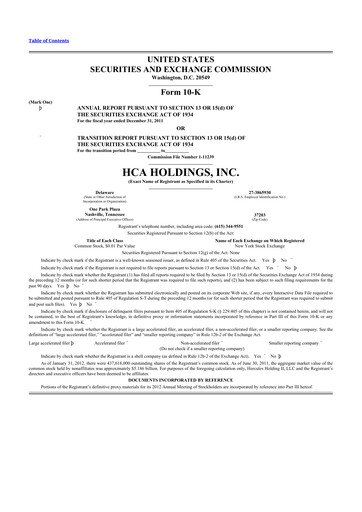 Thumbnail HCA Healthcare 10-K Annual Report 2011