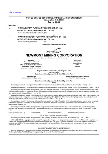 Thumbnail Newmont 10-K Annual Report 2011