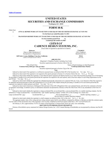 Thumbnail Cadence Design Systems 10-K Annual Report 2011