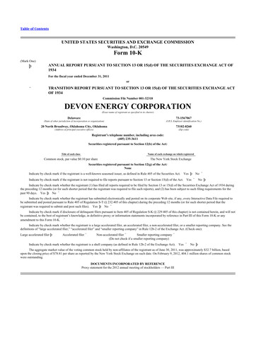 Thumbnail Devon Energy
 10-K Annual Report 2011