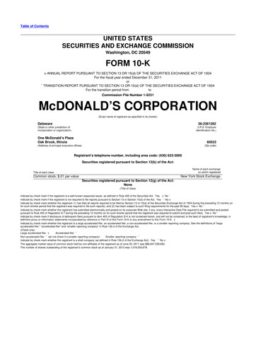Miniature McDonald 10-K Rapport annuel 
