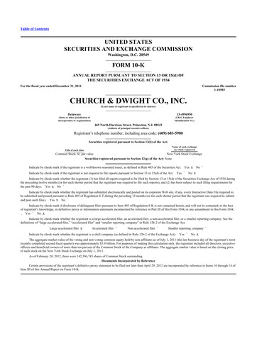 Thumbnail Church & Dwight
 10-K Annual Report 2011