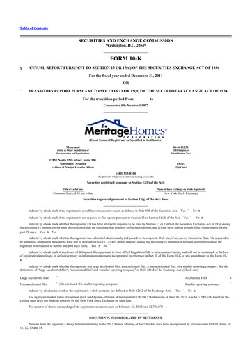 Thumbnail Meritage Homes 10-K Annual Report 2011