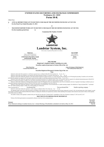 Thumbnail Landstar System
 10-K Annual Report 2011