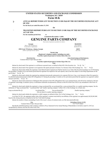 Thumbnail Genuine Parts Company
 10-K Annual Report 2011