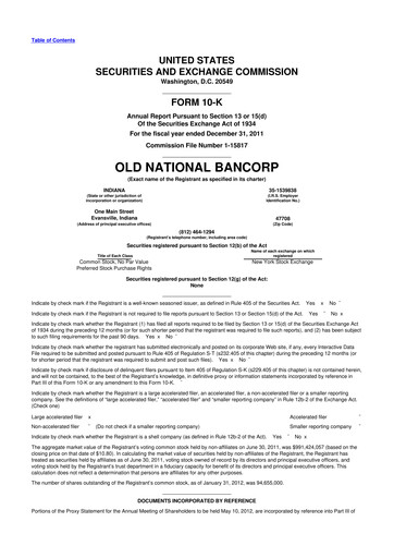 Thumbnail Old National Bank
 10-K Annual Report 2011