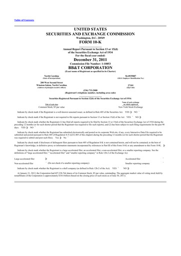 Miniature Truist Financial Corporation 10-K Rapport annuel 2011