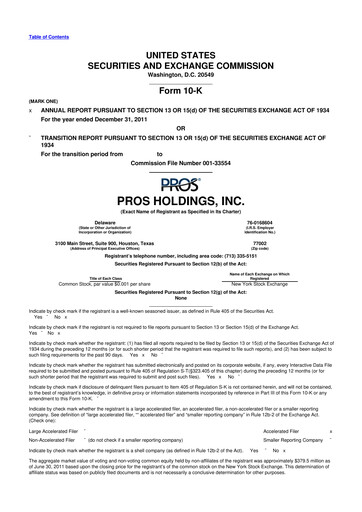 Thumbnail PROS Holdings, Inc.
 10-K Annual Report 2011