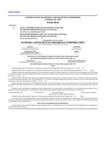 Thumbnail Integra LifeSciences 10-K Annual Report 2011