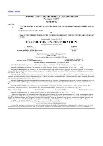 Thumbnail IPG Photonics 10-K Annual Report 2011