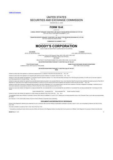 Thumbnail Moody's 10-K Annual Report 2011