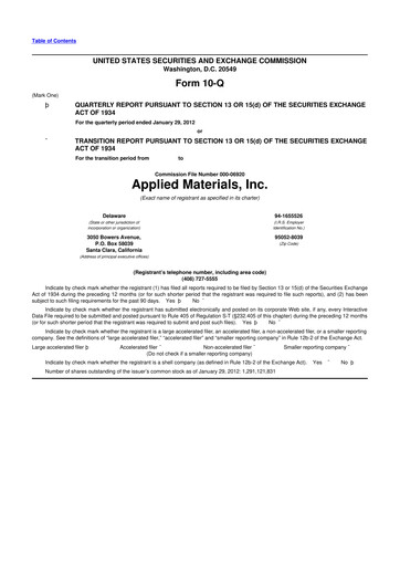 Thumbnail Applied Materials 10-Q Quarterly Report FY2012 