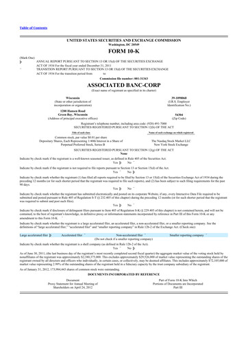 Miniature Associated Banc-Corp
 10-K Rapport annuel 2011