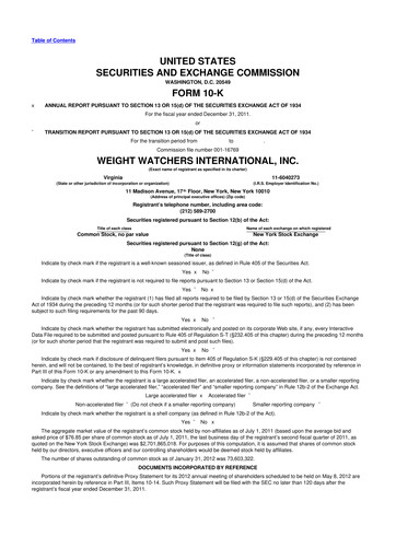 Thumbnail Weight Watchers 10-K Annual Report 2011