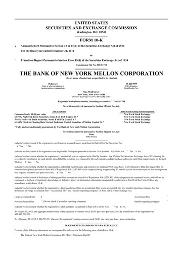 Miniature BNY Mellon (Bank of New York Mellon) 10-K Rapport annuel 2011