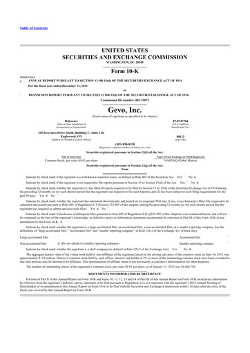 Thumbnail Gevo 10-K Annual Report 2011