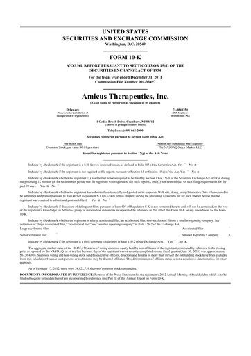 Thumbnail Amicus Therapeutics
 10-K Annual Report 2011