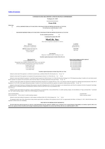 Miniature MetLife 10-K Rapport annuel 2011