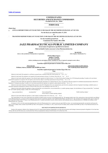 Thumbnail Jazz Pharmaceuticals 10-K Annual Report 2011