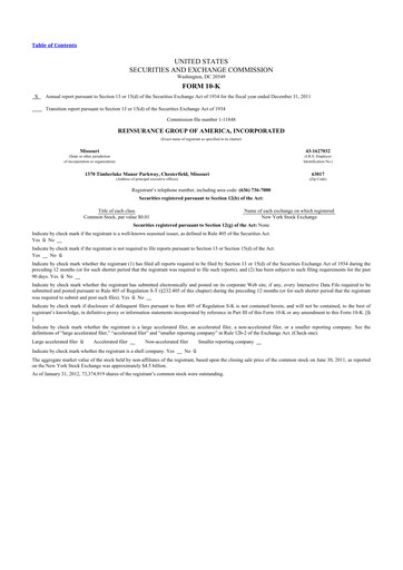 Thumbnail Reinsurance Group of America
 10-K Annual Report 2011