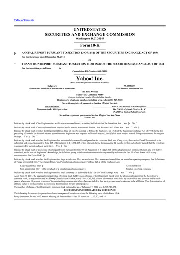 Miniature Yahoo Inc. 10-K Rapport annuel 2011