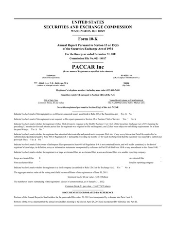 Thumbnail Paccar 10-K Annual Report 2011