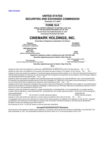 Thumbnail Cinemark Theatres
 10-K Annual Report 2011