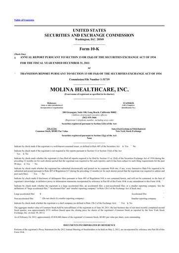 Thumbnail Molina Healthcare
 10-K Annual Report 