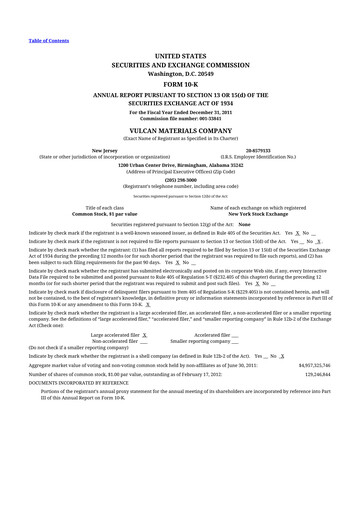 Thumbnail Vulcan Materials 10-K Annual Report 2011