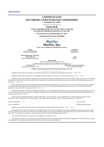 Thumbnail MasTec 10-K Annual Report 2011