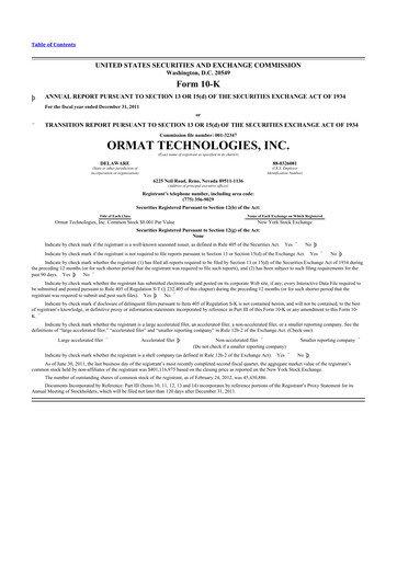 Thumbnail Ormat Technologies
 10-K Annual Report 2011