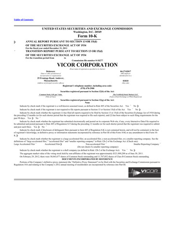 Vorschaubild Vicor
 10-K Jahresbericht 2011