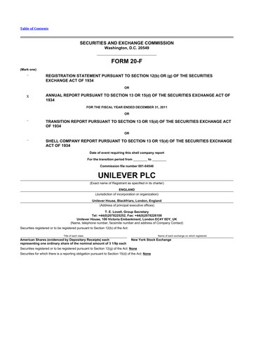 Miniature Unilever 20-F Rapport annuel 