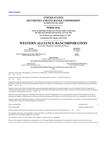 Thumbnail Western Alliance Bancorporation
 10-K Annual Report 2011