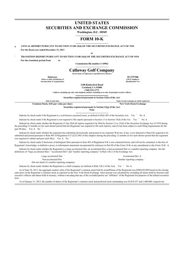 Miniature Topgolf Callaway Brands 10-K Rapport annuel 2011