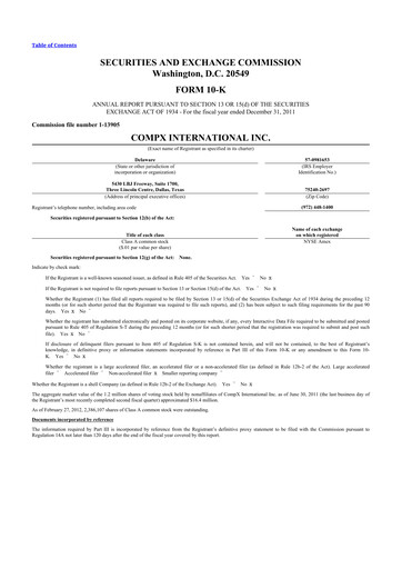 Thumbnail CompX International 10-K Annual Report 2011